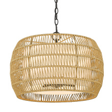 Golden 6805-4 BLK-NR - Golden Lighting Everly 4-light Pendant in Matte Black and Natural Rattan shade